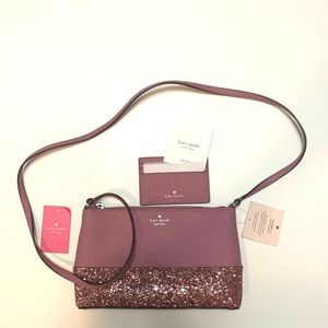 Kate Spade Ramey Greta Court Glitter Saffiano Leather Crossbody Bag Dusty Peony